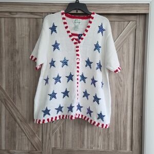 Quacker Factory Red White And Blue Knit Cardigan
